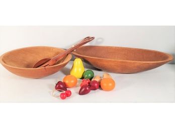 Vintage Wood Serving, Gathering Bowls, Salad Servers, Wood Fruit & Veggies