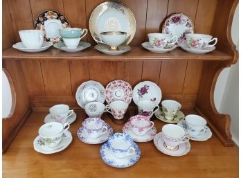 Pretty Assortment Of Vintage Porcelain Bone China Teacups & Saucers - Shelley, Regency, H&M And More