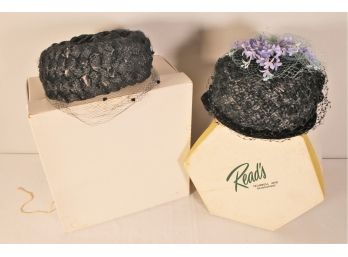 Classic Vintage Black Pillbox Hats With Veils In Original Boxes