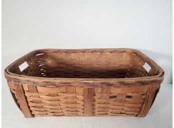 Awesome Antique Woven Wicker Large Oblong Handled Gathering Basket