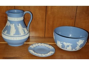 Three Pieces Vintage Wedgwood Blue Jasperware