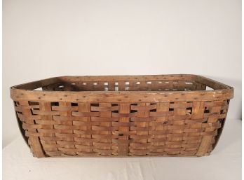 Very Large Antique Woven Wicker Handled Gathering Basket