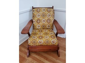 Vintage Mid Century Modern Wood Rocker With Upholstered Cushions