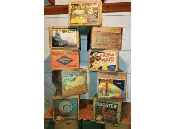 Nine Vintage Wood Fruit & Produce Wood Packing / Shipping Crates - Lot #3