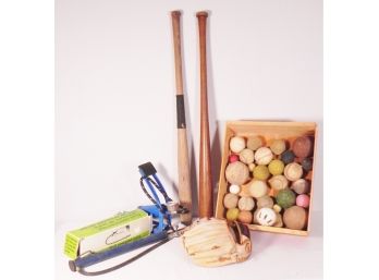 Sporting Goods Lot Includes 1920s Winner Regulation No. 90 Baseball Bat, Winston Baseball Glove & More