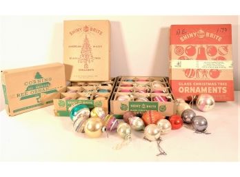 Vintage Shiny Brite & Corning Glass Christmas Tree Ornaments & Original Boxes