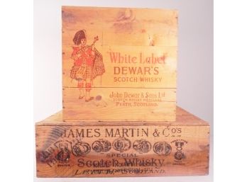 Vintage Wood Scotch Whisky Crates  - Includes Dewers White Label And James Martin And Company