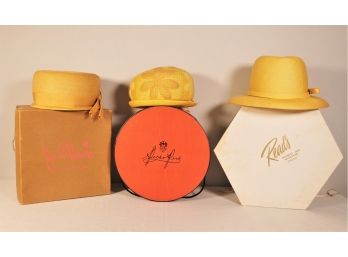 Trio Of Vintage Yellow Hats In Boxes