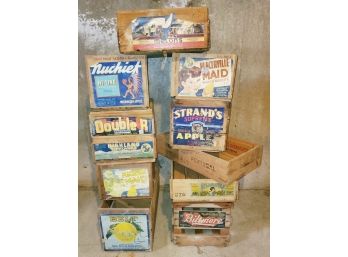 Eleven Vintage Wood Fruit & Produce Crates Lot #8