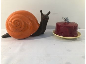 Snail Toothpick Holder & Mouse On Cheese Butter Dish