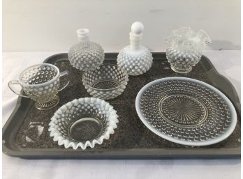 7 Pc  Lot White/ Clear Hobnail