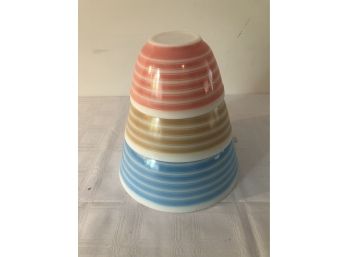 3 STRIPED PYREX BOWLS