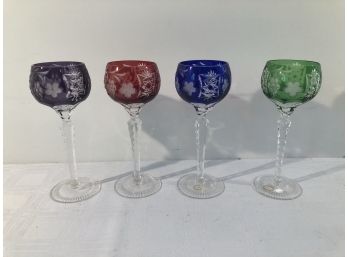 4 Hand Cut Colored Wine Glasses