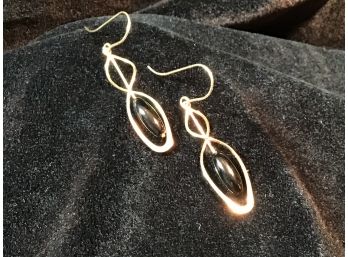 14K Yellow Gold And Black Onyx Ear Rings