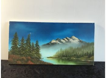 Signed River,snow Cap Mountains Oil On Canvas