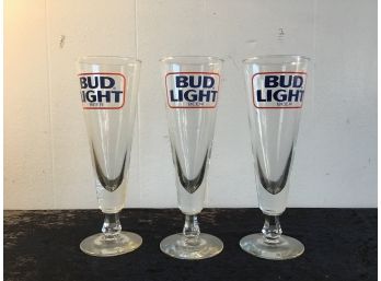 3 Tall Budweiser Beer Glasses