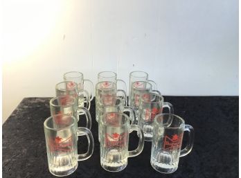 12 Heavy Glass Budweiser Beer Mugs