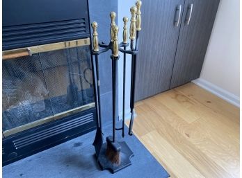 Wrought Iron And Brass Fireplace Tools