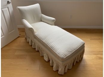 Tone On Tone Custom Upholstered Chaise Lounge With Ruffled Skirt