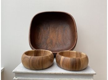 Group Of Teak Bowls Made In Thailand