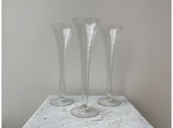 Group Of Three Trumpet Form Crystal Champagne Stems