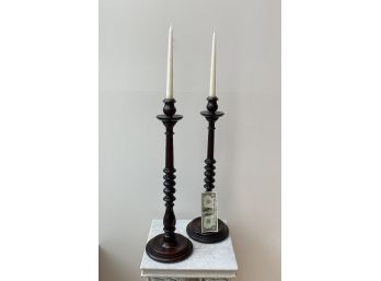 Pair Of Extra Large Bloomingdales Wooden Candle Stick Holders