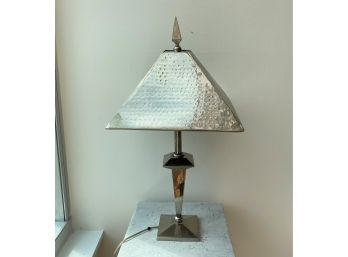 Chrome Table Lamp With Hammered Chrome Shade (tested) (see Notes)