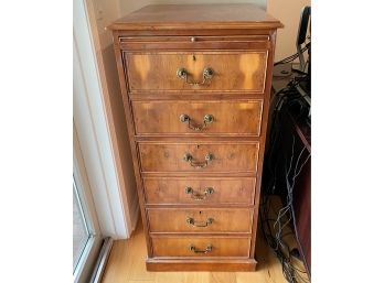 Three Drawer Wood File Cabinet With Tooled Leather Slide Out