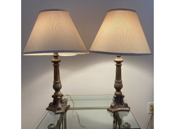 Pair Of Decorative Lamps With Hard Back Shades