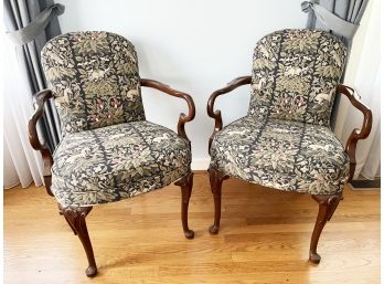 Drexel Upholstered Pattern Armed Accent Chairs (Pair)