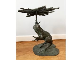 Copper/Metal Frog With Leaf Statue 19-inch H