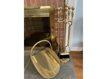 Brass Fireplace Tools And Firewood Holder