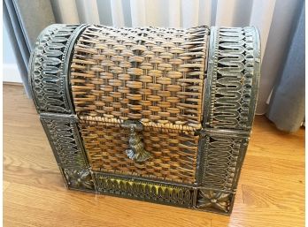 Wicker And Metal Storage Box With Rounded Top