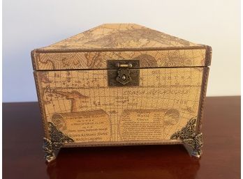 Tabletop Storage Box With Mini Claw Foot Detail And Globe/map Motif