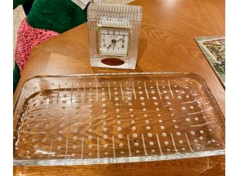 Danbury Clock Co. Glass Cased Clock & Glass Etched Tray