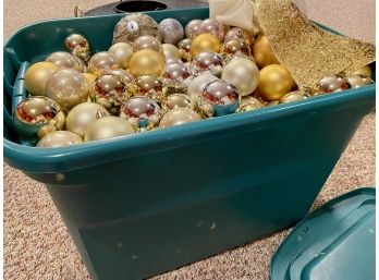 Christmas Balls In A Green Bin - Silver, Gold & White