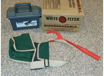 Skeet Shooting Lot - Clay Birds, Ammo Box & Belt