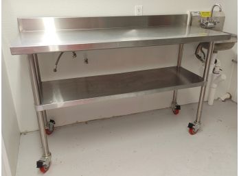 Stainless Steel Kitchen Work Table With Backsplash On Wheels