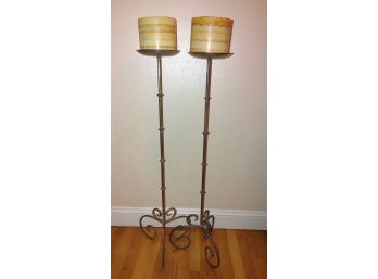 Pair Of Wrought Iron Candle Stands With Candles