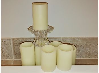 Lot Of Battery Operated Candles & Party Lite Glass Base