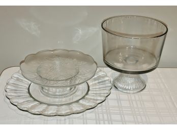 Glass Serving Pieces (3) - Plate, Dip & Platter, Trifle Bowl