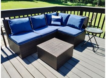 Diminutive Plastic Rattan Sectional Sofa & Table