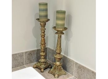 Pair Of Antiqued Composite Candlesticks