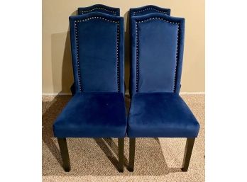 Blue Velour And Silvertone Studded Side Chairs