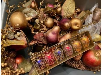 Box Lot Of Gold Tone Christmas