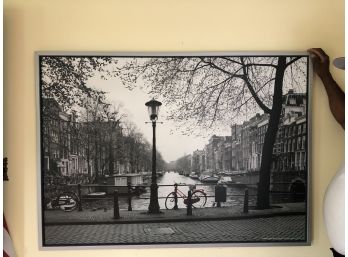 Large Black And White Mounted And Framed Photograph - Amsterdam Canal