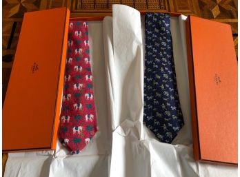 2 Hermes Ties - Animal Theme - Set 4