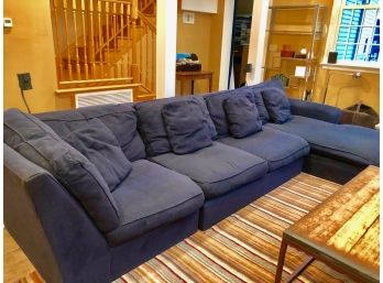 3 Piece Potterybarn Sectional Sofa In Navy Chenille - Great For Relaxed Vibe