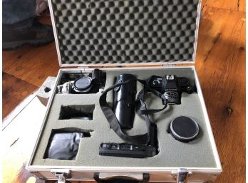 Metal Camera Box Protecting 2 Pentax 35mm Cameras And Lenses