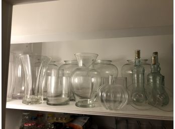 Entire Shelf Of Glass Florist Vases And Other Bits